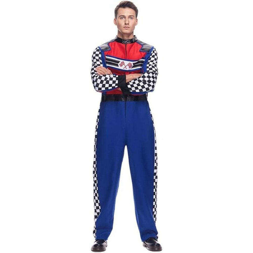 EraSpooky Men's Race Car Driver Costume Halloween Racer Outfit Jumpsuit MEDIUM